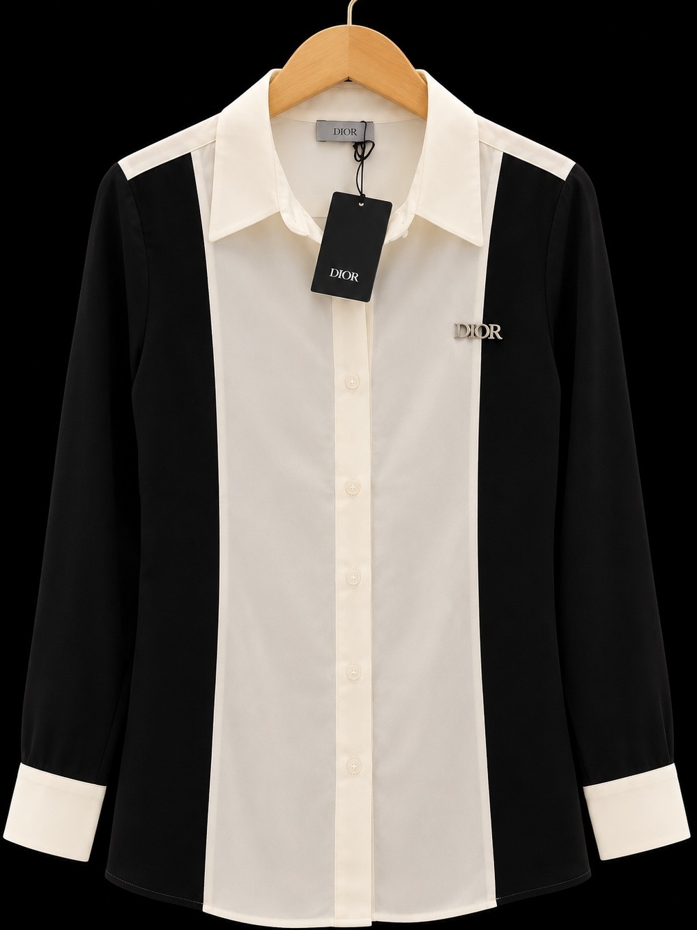 Dior Women Black and Cream Panel Button-Up Shirt